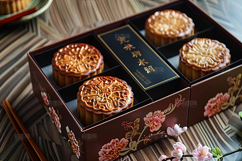 中秋月饼礼盒甜点糕点摄影图