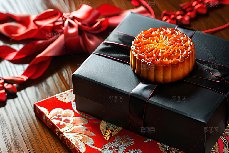 中秋月饼礼盒习俗美食摄影图
