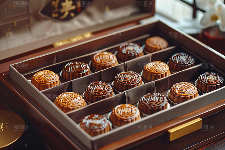 中秋月饼礼盒莲蓉月饼传统节日摄影图