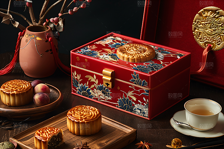 中秋月饼礼盒广式月饼传统节日摄影图