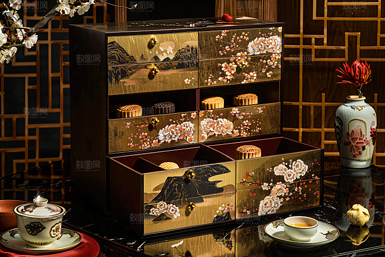 中秋月饼礼盒传统节日精致摄影图