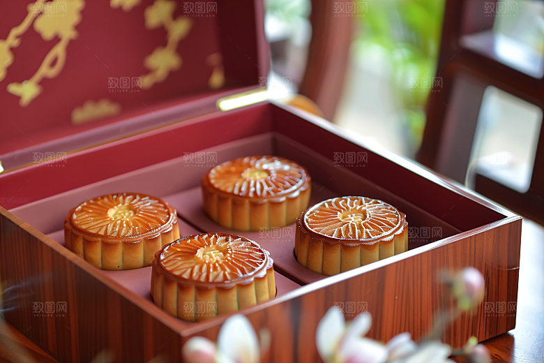 中秋月饼礼盒高清传统节日摄影图