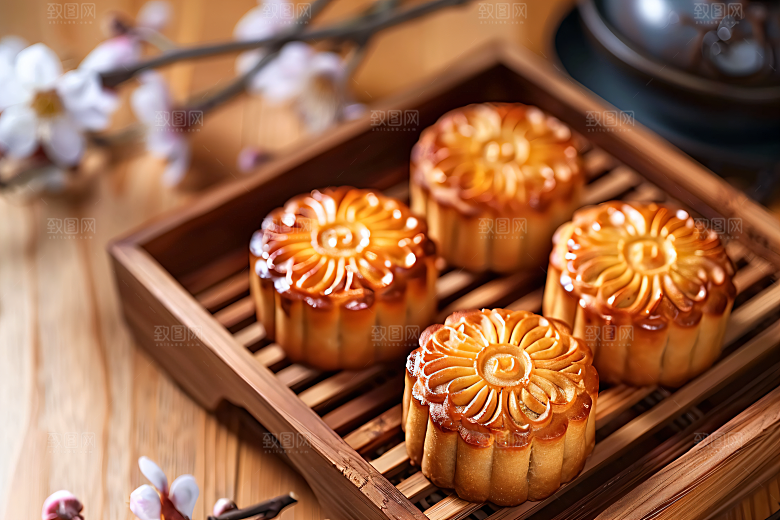 中秋月饼礼盒文化甜点摄影图