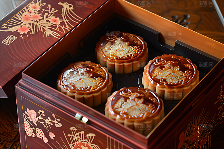 中秋月饼礼盒习俗传统美食摄影图
