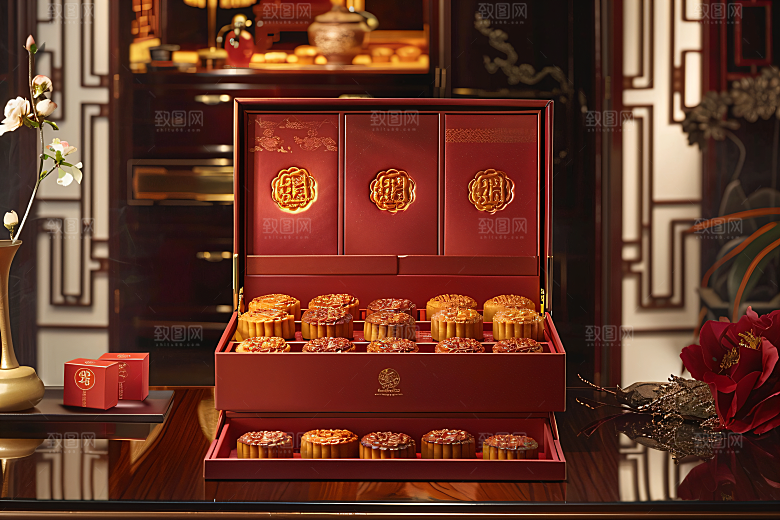 中秋月饼礼盒文化中秋节摄影图