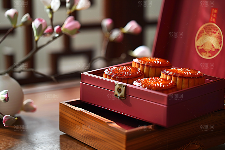 中秋月饼礼盒礼品甜点摄影图