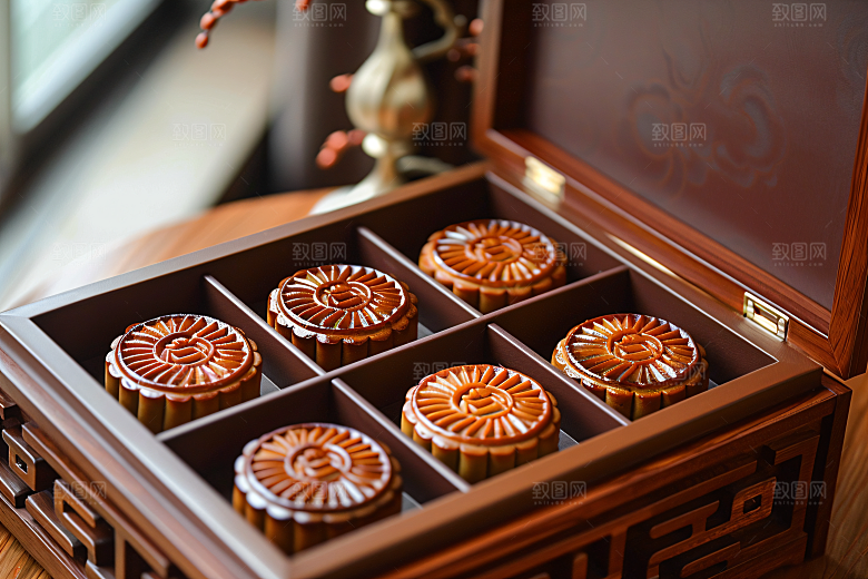 中秋月饼礼盒广式月饼高清摄影图