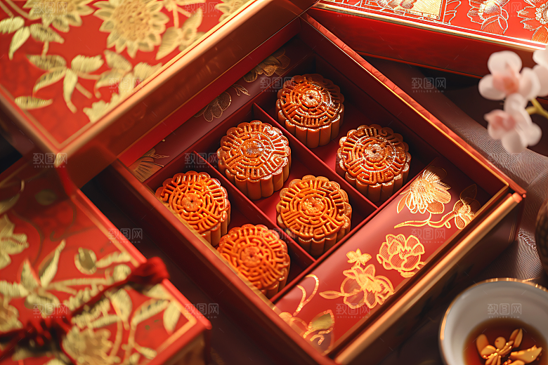 中秋月饼礼盒高清传统节日摄影图