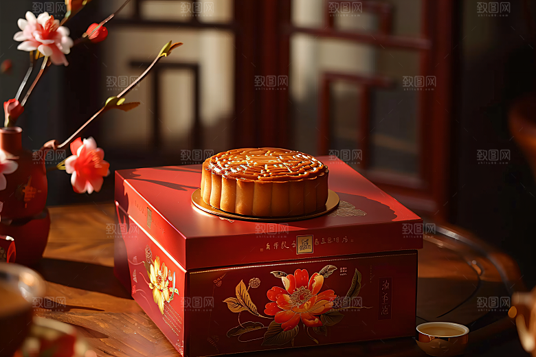中秋月饼礼盒文化糕点摄影图