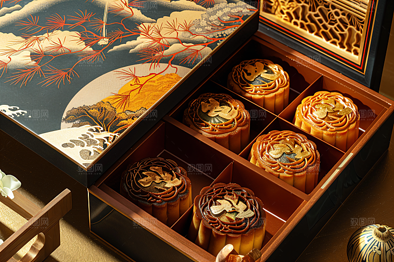 中秋月饼礼盒传统节日广式月饼摄影图