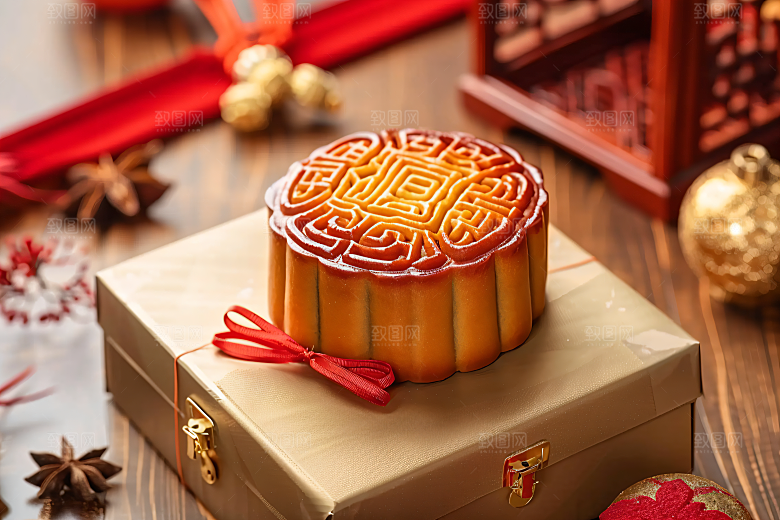 中秋月饼礼盒广式月饼传统节日摄影图