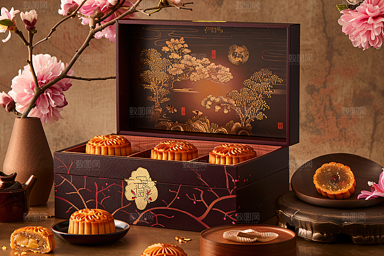 中秋月饼礼盒中秋节习俗摄影图