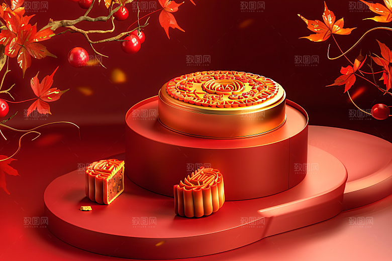 中秋月饼礼盒传统美食中秋节摄影图