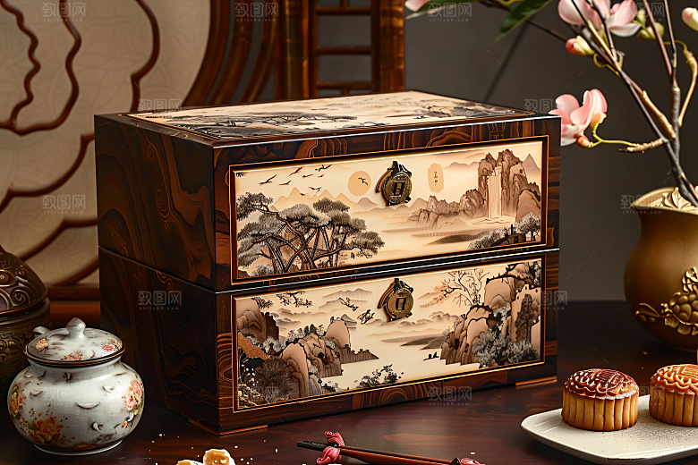 中秋月饼礼盒莲蓉月饼中秋节摄影图