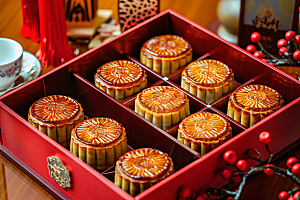 中秋月饼礼盒美味传统节日摄影图