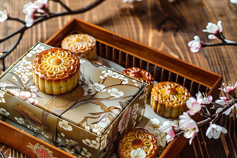 中秋月饼礼盒甜点中秋节摄影图
