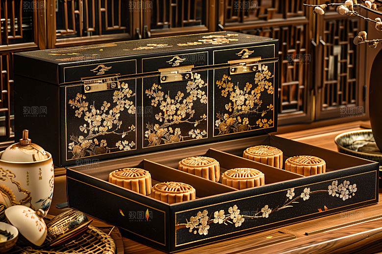中秋月饼礼盒美食美味摄影图