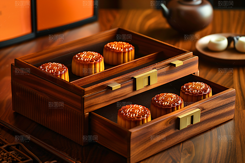 中秋月饼礼盒精致礼品摄影图