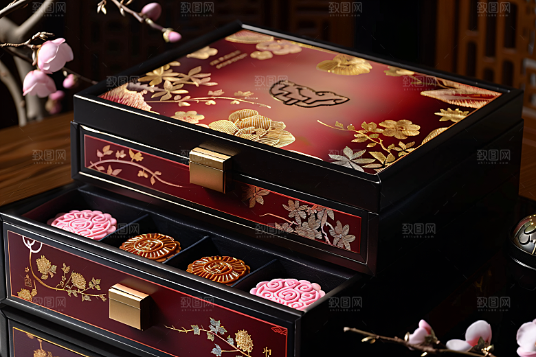 中秋月饼礼盒莲蓉月饼广式月饼摄影图