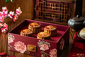 中秋月饼礼盒甜点传统美食摄影图