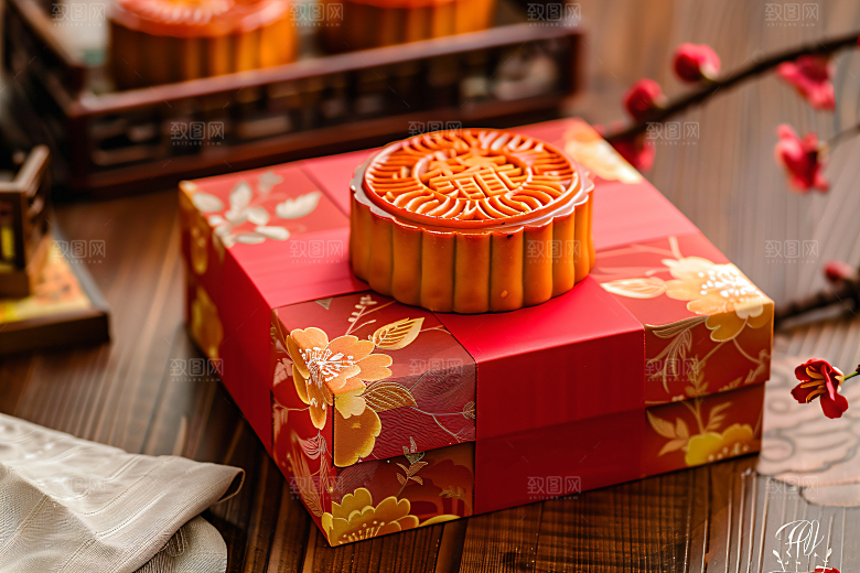 中秋月饼礼盒高清传统节日摄影图