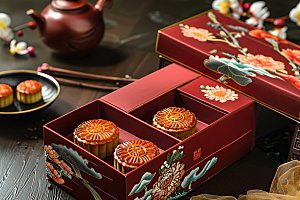 中秋月饼礼盒精致文化摄影图