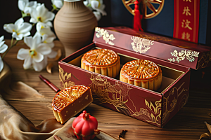 中秋月饼礼盒传统节日美味摄影图