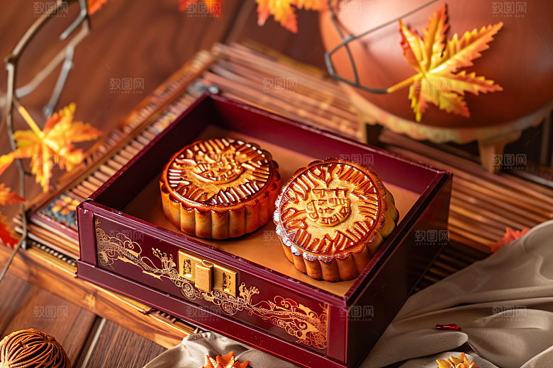 中秋月饼礼盒糕点莲蓉月饼摄影图