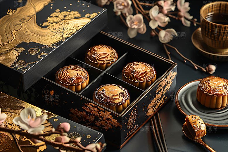 中秋月饼礼盒广式月饼礼品摄影图