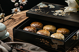 中秋月饼礼盒传统美食广式月饼摄影图
