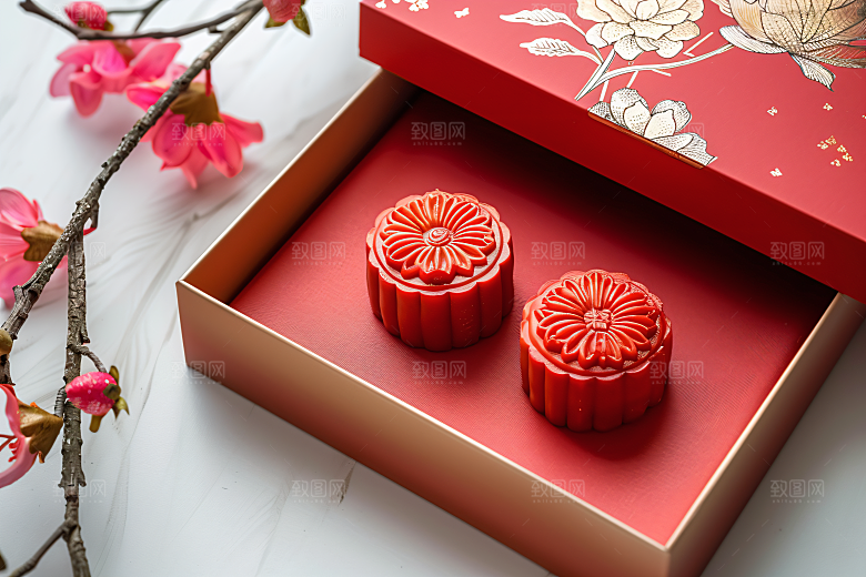 中秋月饼礼盒莲蓉月饼糕点摄影图