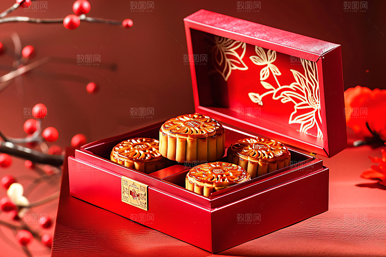中秋月饼礼盒糕点高清摄影图
