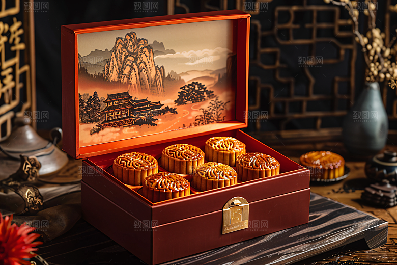 中秋月饼礼盒莲蓉月饼广式月饼摄影图