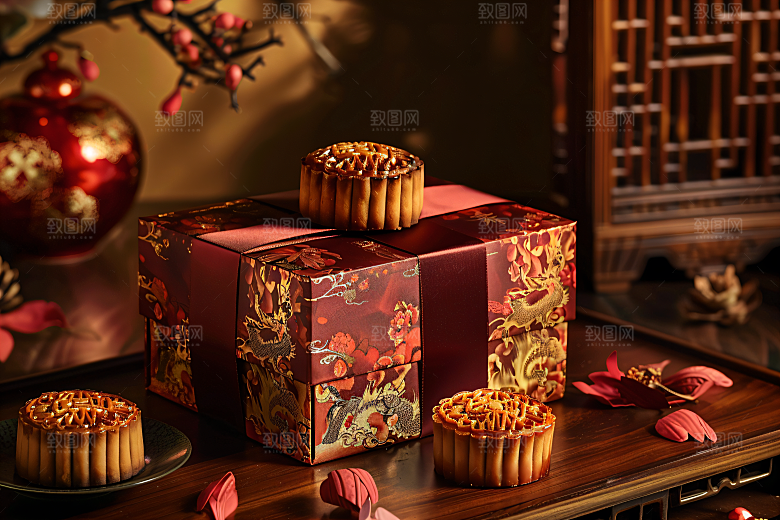 中秋月饼礼盒莲蓉月饼文化摄影图