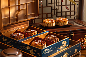 中秋月饼礼盒传统节日高清摄影图