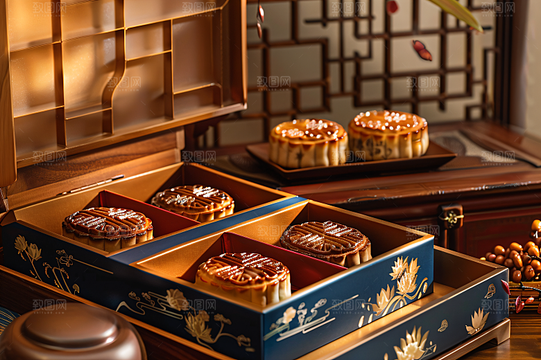 中秋月饼礼盒传统节日高清摄影图