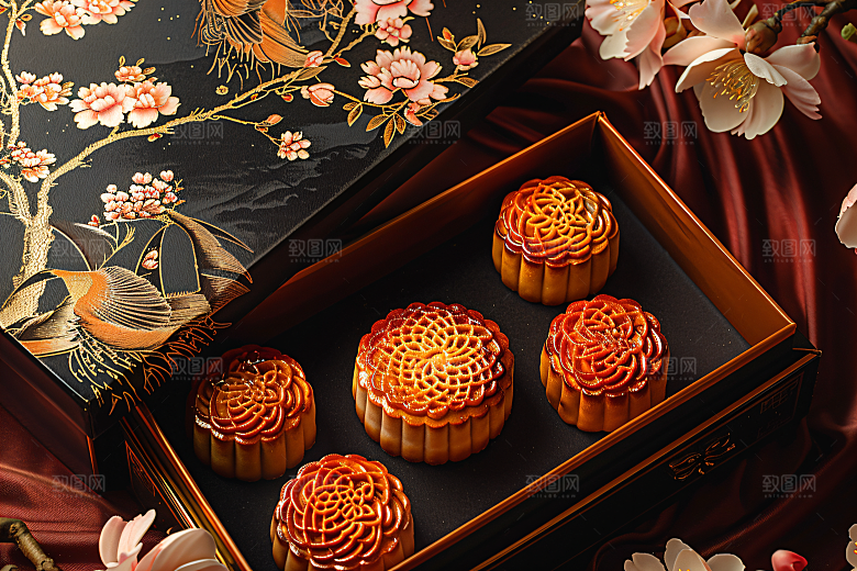 中秋月饼礼盒传统美食高清摄影图