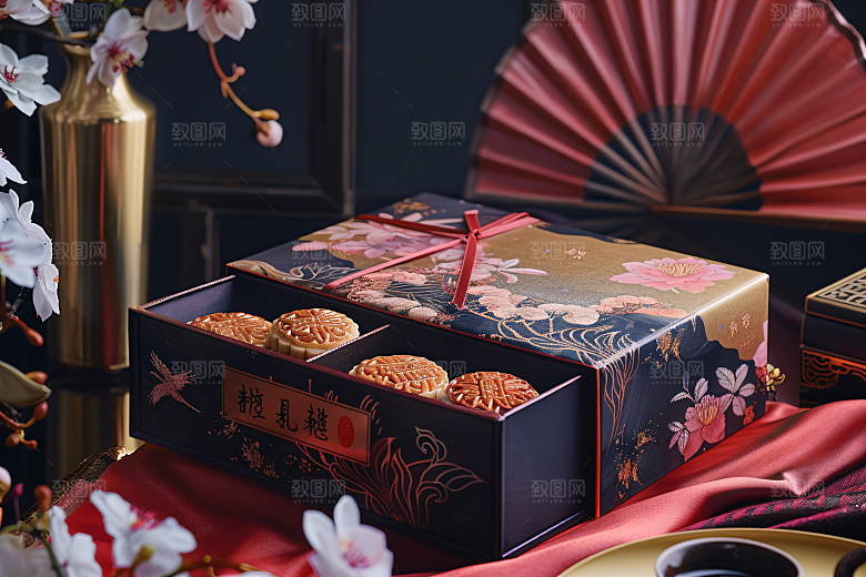 中秋月饼礼盒文化习俗摄影图