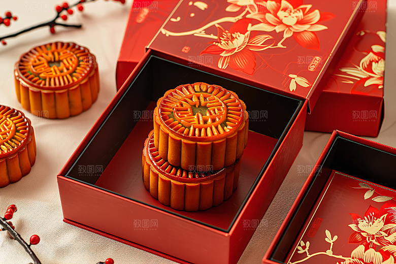 中秋月饼礼盒莲蓉月饼高清摄影图