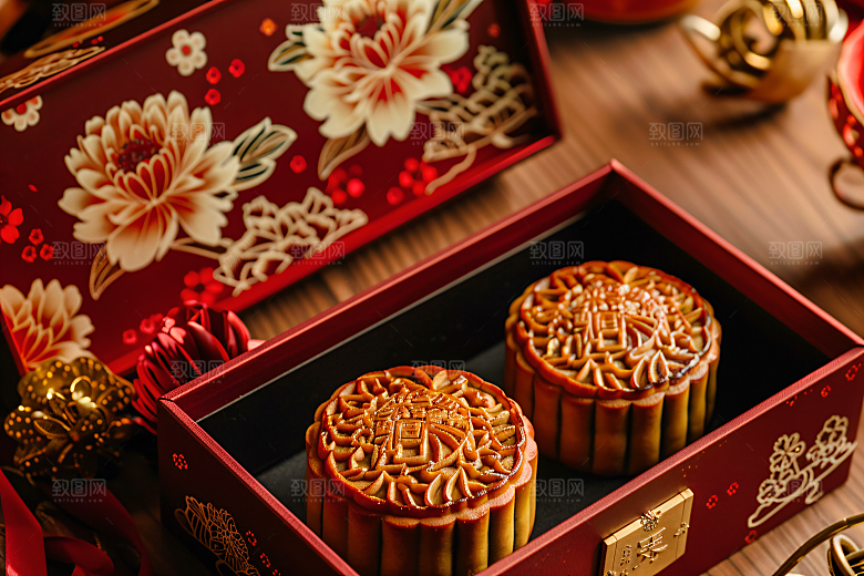 中秋月饼礼盒高清莲蓉月饼摄影图
