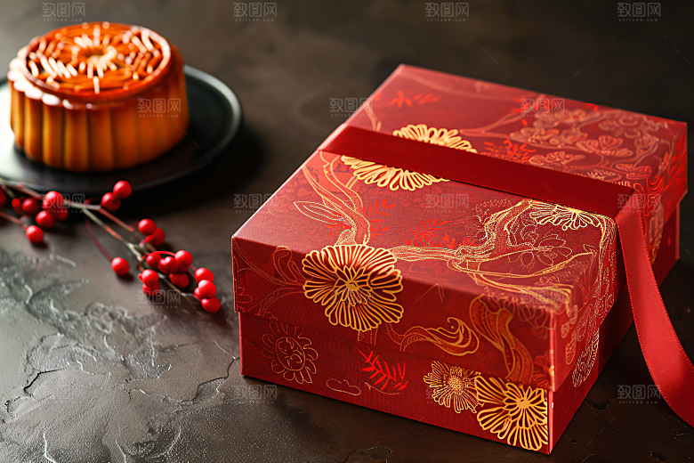 中秋月饼礼盒甜点高清摄影图