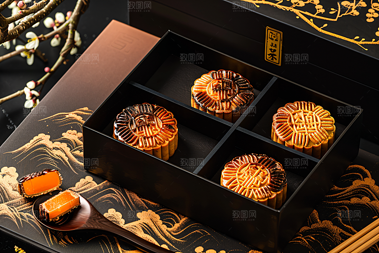 中秋月饼礼盒糕点高清摄影图