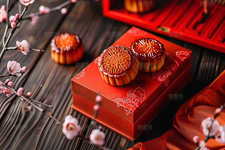 中秋月饼礼盒传统节日文化摄影图