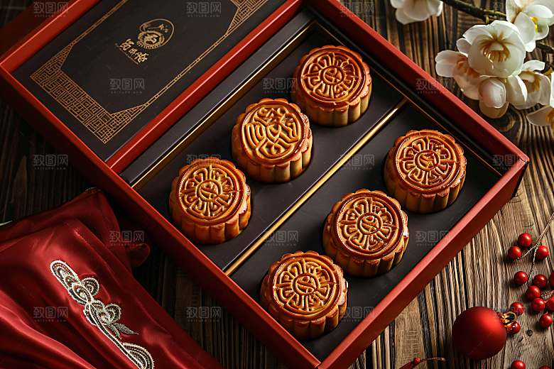 中秋月饼礼盒习俗高清摄影图