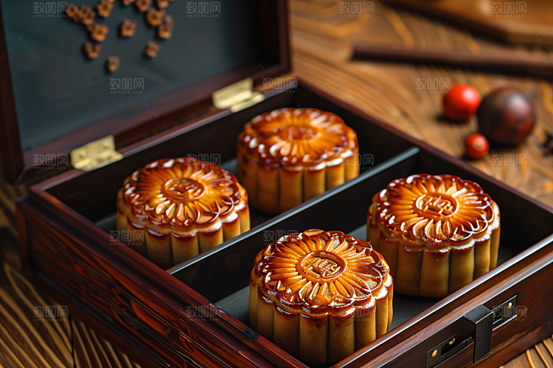中秋月饼礼盒高清广式月饼摄影图