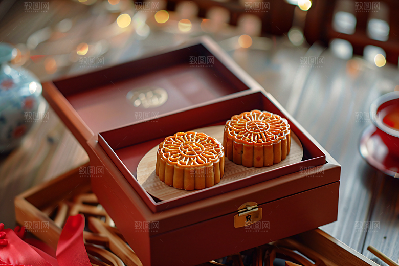 中秋月饼礼盒莲蓉月饼中秋节摄影图
