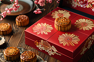 中秋月饼礼盒传统美食传统节日摄影图