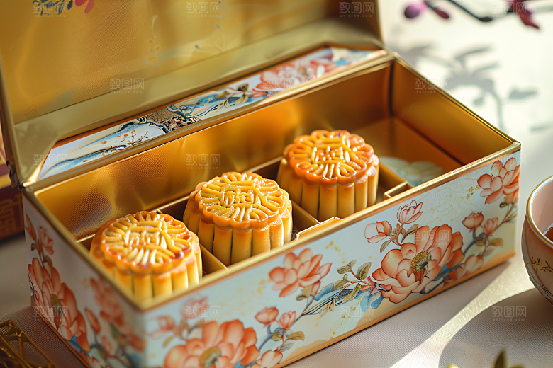 中秋月饼礼盒莲蓉月饼美食摄影图