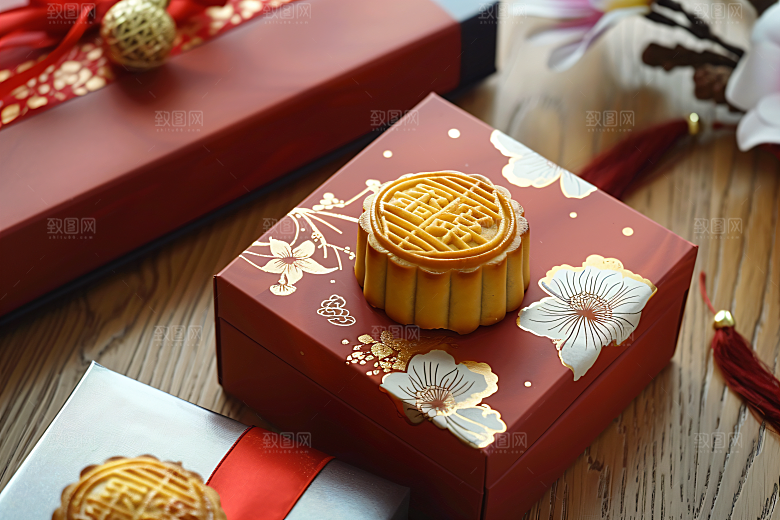 中秋月饼礼盒美食传统节日摄影图