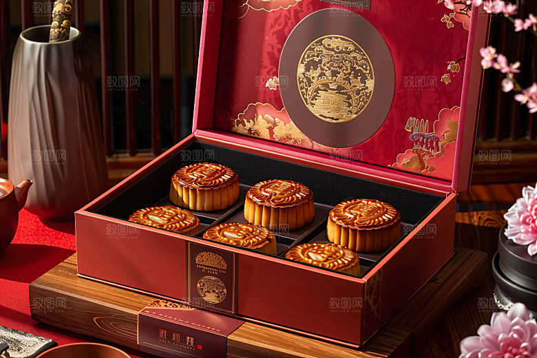 中秋月饼礼盒高清礼品摄影图
